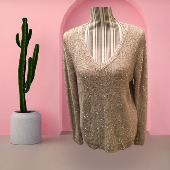 Jones New York Gold Sequence VNeck Sweater size lg - Picture 1 of 8